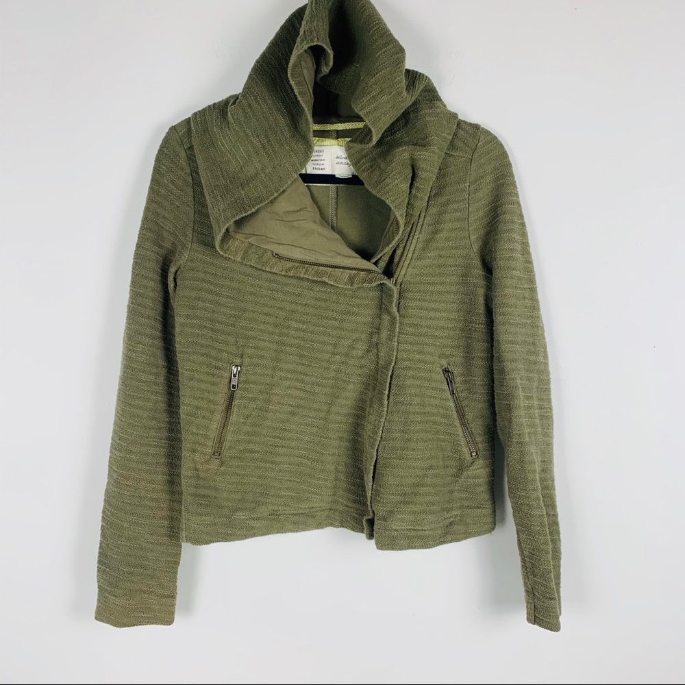 Anthropologie Saturday Sunday knit hooded Moto jacket full zip casual green XS